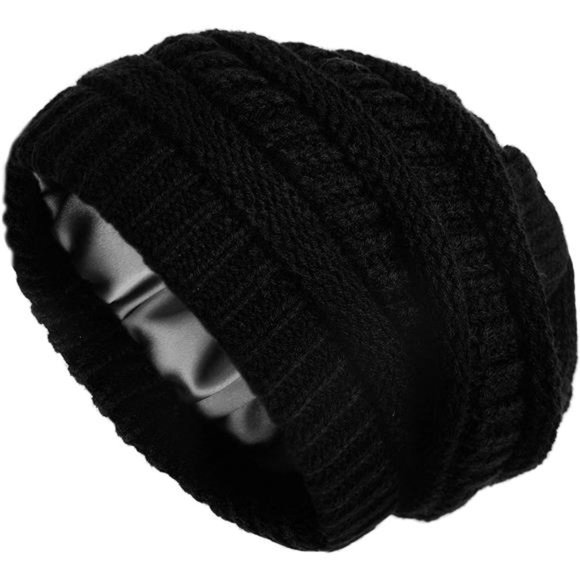Winter Knit Beanie for Women Satin Lined Cable Thick Chunky Cap Mens Soft Slouch main image 6